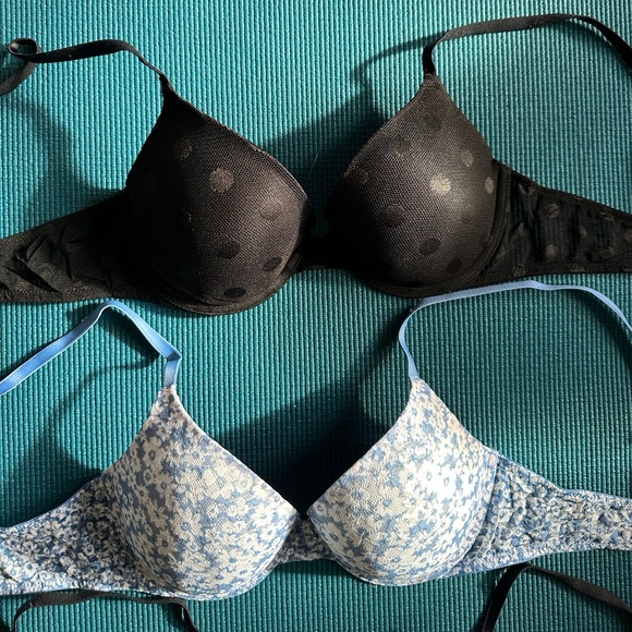 Victoria’s Secret Pink Bra Bundle 3 Black Leopard Lace Polka Dot Blue Floral 36B - Picture 2 of 5